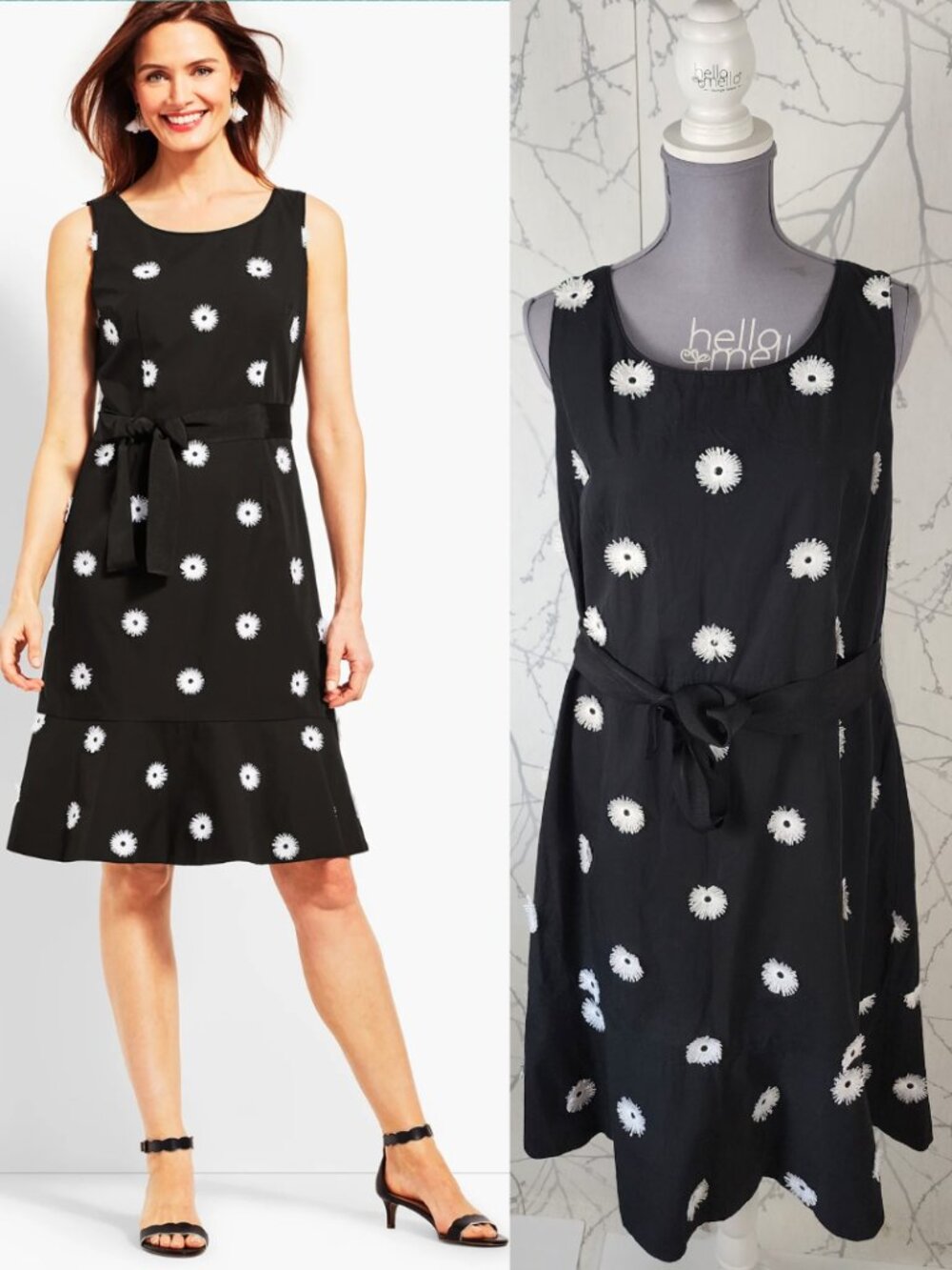Talbots Black Textured Floral Cotton Midi Dress